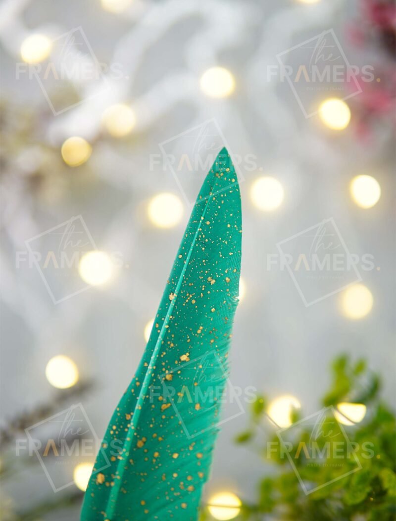 Teal Gold-Splatter Feather Nikkah Pen