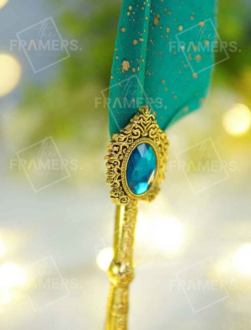Nikkah Pen with Antique Gold Baroque Blue Gem Handle