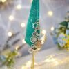 Teal Steampunk Gear & Wing Nikkah Pen Gold Feather Quill with Mechanical Handle