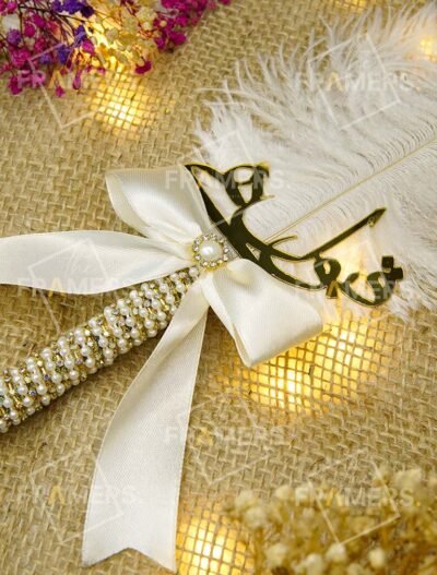 White Feather Nikkah Pen with Pearl