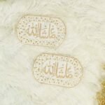 White ivory velvet capsule-shaped Mashallah Imam Zamin set of 2 with gold embroidery and scalloped stone border – The Framers