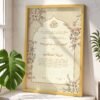 Beige Floral Arch Nikkah Certificate with Golden Wooden Frame