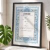 Blue and Grey Floral Nikkah Certificate with Black Frame
