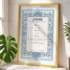 Blue and Grey Floral Nikkah Certificate with Golden Frame