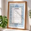 Blue and Grey Floral Nikkah Certificate with Wooden Frame