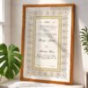 Gold Geometric Border Nikkah Certificate with Wooden Frame