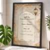 Golden Floral Lantern Nikkah Certificate with Black Wooden Frame
