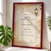 Golden Floral Lantern Nikkah Certificate with Maroon Wooden Frame