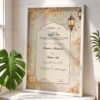 Golden Floral Lantern Nikkah Certificate with White Wooden Frame