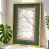 Green and Gold Floral Nikkah Certificate with Golden Frame