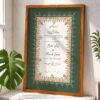 Green and Gold Floral Nikkah Certificate with Wooden Frame