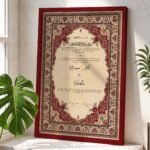Deep red Persian Nikkah certificate maroon frame