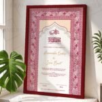 Maroon Geometric Islamic Nikkah Certificate with Maroon Frame