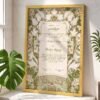 Mint Green Floral Art Nouveau Nikkah Certificate with Golden Wooden Frame