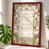 Mint Green Floral Art Nouveau Nikkah Certificate with Maroon Wooden Frame