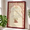 Mughal Red and Gold Nikkah Certificate with Couple Illustration and Maroon Frame