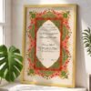 Vibrant Pink and Green Tazhib Nikkah Certificate with Golden Wooden Frame