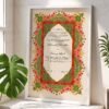 Vibrant Pink and Green Tazhib Nikkah Certificate with White Wooden Frame