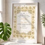 Yellow Gold Medallion Nikkah Certificate with White Frame