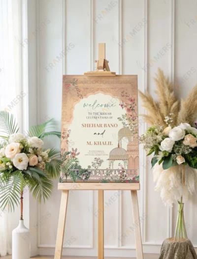 peach-mughal-garden-nikkah-welcome-board-floral-domes-1