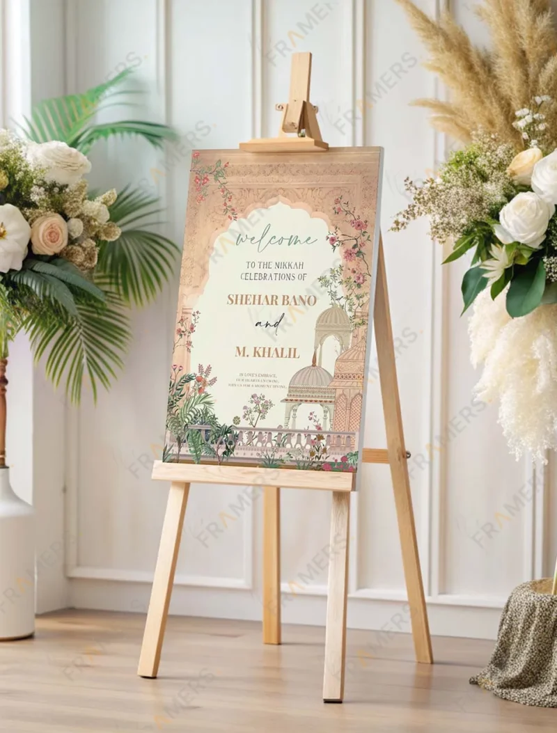 peach-mughal-garden-nikkah-welcome-board-floral-domes-2