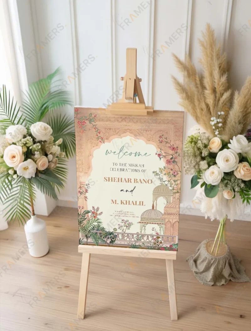 peach-mughal-garden-nikkah-welcome-board-floral-domes-4