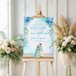 turquoise-floral-nikkah-welcome-board-couple-illustration-2