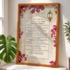 Pink bougainvillea wedding contract in natural wood frame with Mughal lanterns