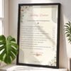 Custom marriage agreement frame in maroon with checklist format