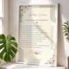 Funny wedding contract print in white wooden frame with pastel florals