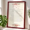 Personalized wedding contract frame in gold with modern layout