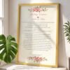 Marriage contract frame in black with cosmos floral corners