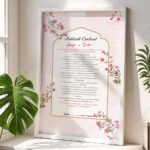 Funny rukhsati contract print in white wooden frame with pink florals